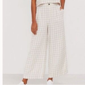 Lou & Grey Linen Gingam Taupe Wide Leg Pants